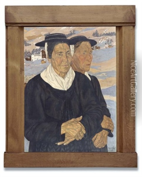 Deux Valaisannes De La Sage (two Women From La Sage, Valais) Oil Painting - Raphy Dalleves