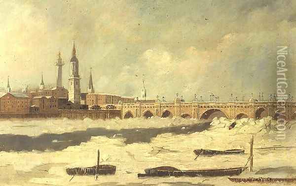 Old London Bridge during the Frost of 1795-96 Oil Painting - Daniel Turner