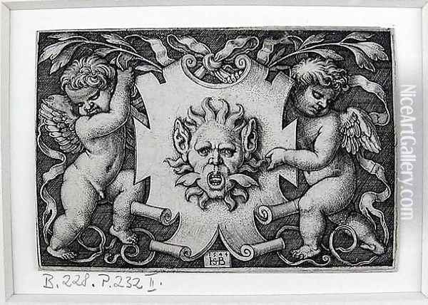 A Mask Held by Two Genii 1544 Oil Painting - Hans Sebald Beham