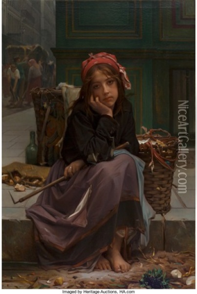 The Young Rag Seller Oil Painting - Charles Guillaume Brun