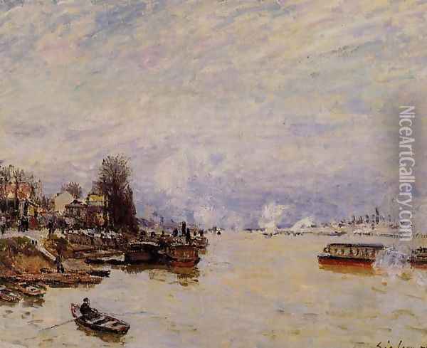 The Seine, View from the Quay de Pont du Jour Oil Painting - Alfred Sisley