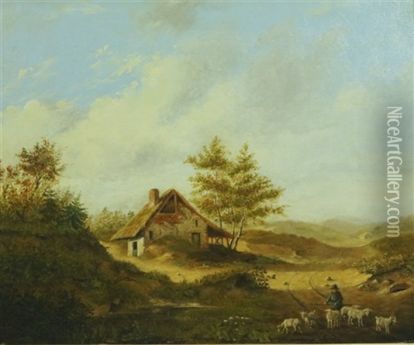 Landweg Met Schaapsherder Oil Painting - Jonkheer Willem Carel Antoon Alberda van Ekenstein
