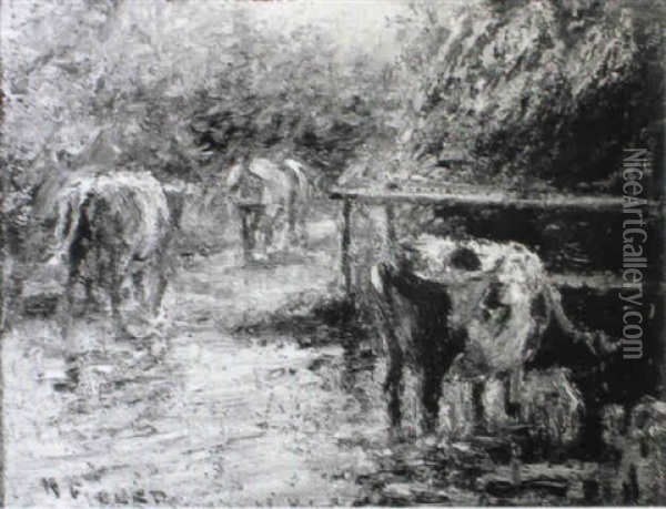 Three Cows Oil Painting - Harry Fidler