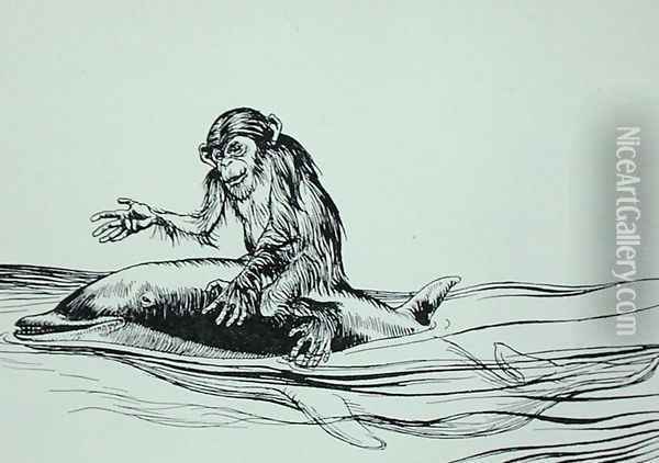 The Monkey and the Dolphin, illustration from Aesops Fables, published by Heinemann, 1912 Oil Painting - Arthur Rackham