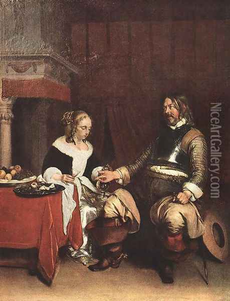 Man Offering a Woman Coins Oil Painting - Gerard Terborch