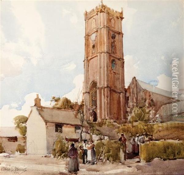 Old Church (check Title On Reverse) Oil Painting - Harold Brocklebank Herbert