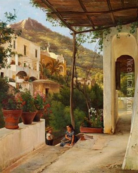 En Loggie Fra Amalfi Oil Painting - Carl Frederik Peder Aagaard