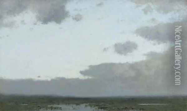 Evening a moonlit polder landscape Oil Painting - Cornelis Kuypers