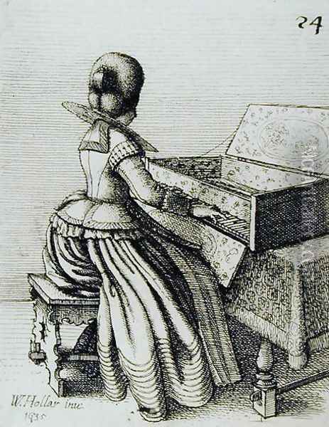 Woman Playing at a Keyboard Oil Painting - Wenceslaus Hollar