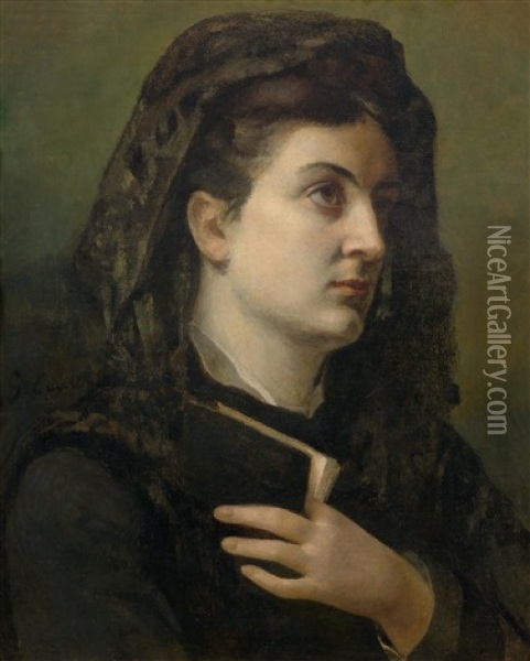 La Femme Au Missel (probably Portrait Of Zelie Courbet) Oil Painting - Gustave Courbet