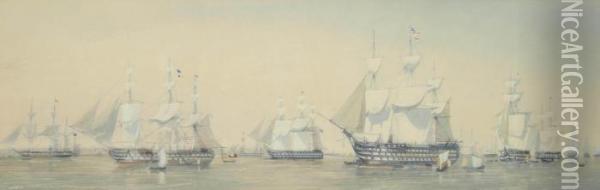 A Fleet Review At Spithead Oil Painting - Sir Oswald Walter Brierly