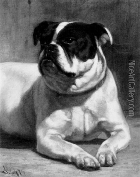 The Faithful Companion / Portrait Of A Bulldog Oil Painting - John Henry Dolph