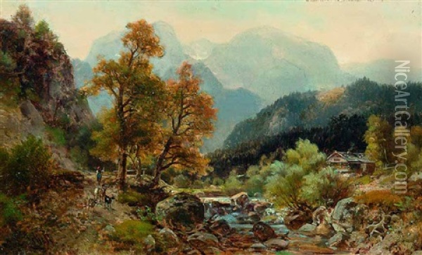 Landschaft Mit Gebirgsbach Oil Painting - Ludwig Sckell