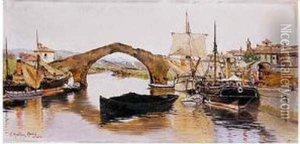 Puente Viejo Deaviles Oil Painting - Juan Abades