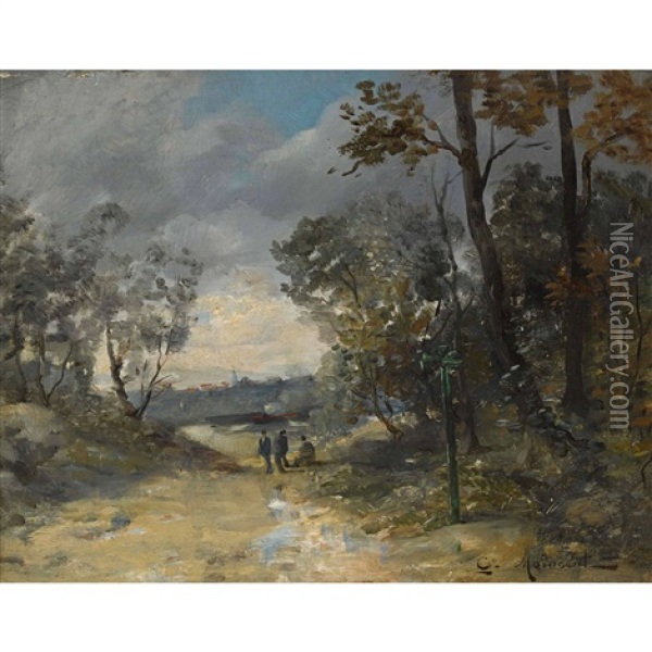 Waldweg Mit Wandersleuten Oil Painting - Gustave Mascart