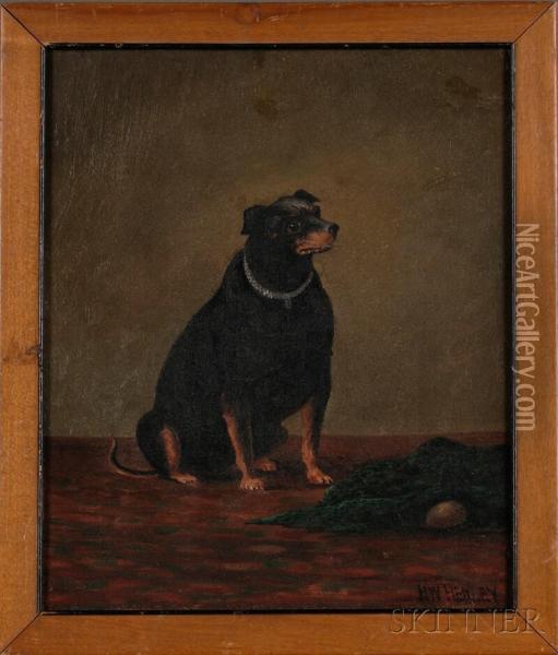 Portrait Of Charley, A Manchester Terrier Oil Painting - Henry W. Henley