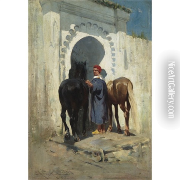 Horseman At The City Gate, Tangier Oil Painting - Edmund Aubrey Hunt