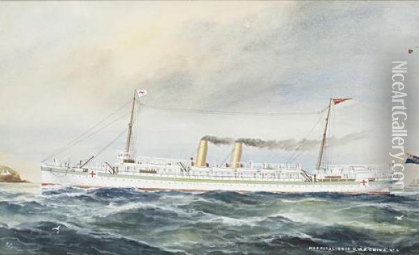 Hms China Oil Painting - Reuben Chappell Of Poole