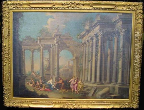 Figures Amongst Classical Ruins Oil Painting - Pierre-Antoine Patel