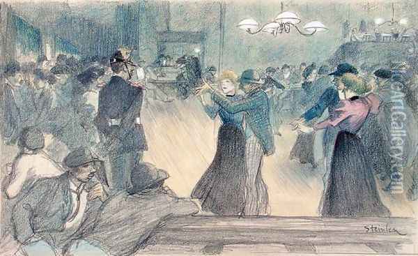 Ball in a Paris Suburb, c.1892 Oil Painting - Theophile Alexandre Steinlen