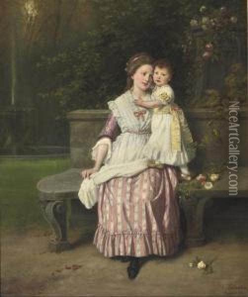 Mother's Little Flower Oil Painting - Hubert Salentin