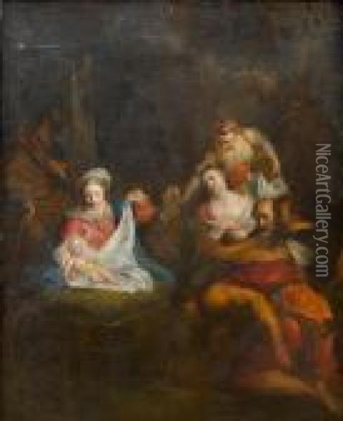 The Adoration Of The Shepherds Oil Painting - Christian Wilhelm Ernst Dietrich