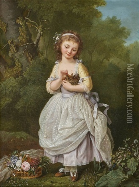 Girl With A Bird's Nest Oil Painting - Elisabeth Lemoine