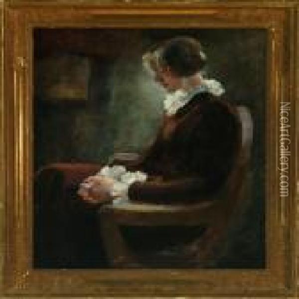 Young Woman Seated Inan Armchair Oil Painting - Julius Paulsen