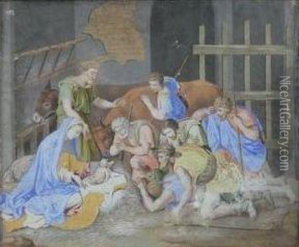 Adoration Des Bergers Oil Painting - Nicolas Poussin