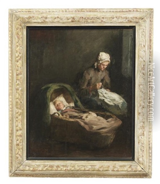Mother And A Sleeping Child Oil Painting - Lammert Van Der Tonge