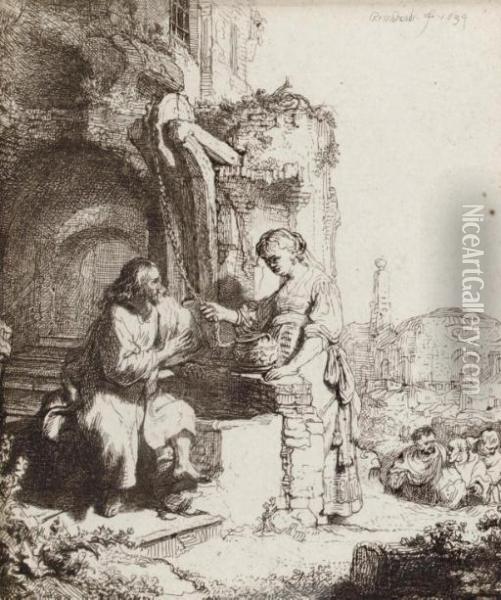 Christ And The Woman Of Samaria Among Ruins (bartsch, Hollstein 71; Hind 122) Oil Painting - Rembrandt Van Rijn