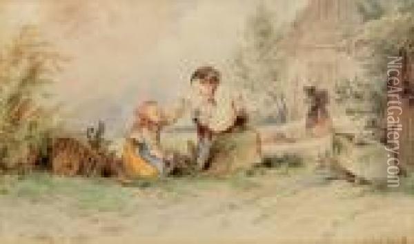 Zwei Spielende Kinder Oil Painting - Johann Matthias Ranftl