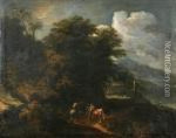 Classical Landscape With Figures Oil Painting - Nicolas Poussin