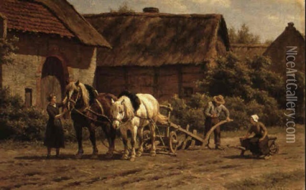 Repairing The Plough Oil Painting - Willem Carel Nakken