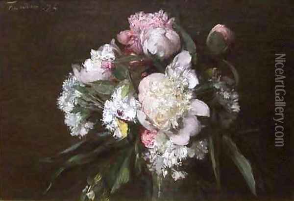 Peonies White Carnations and Roses Oil Painting - Ignace Henri Jean Fantin-Latour