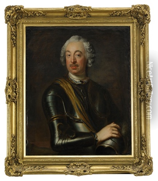 Portratt Forestallande Adelsman Ikladd Harnesk - Hoftbild Oil Painting - Johann Henrik Scheffel