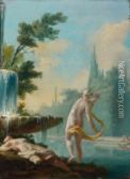 Baigneuses Aupres D'une Fontaine Dans Un Parc Italien Oil Painting - Christian Wilhelm Ernst Dietrich