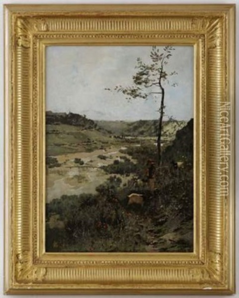 Jeune Chevrier Dans Un Paysage Oil Painting - Edouard (John) Menta
