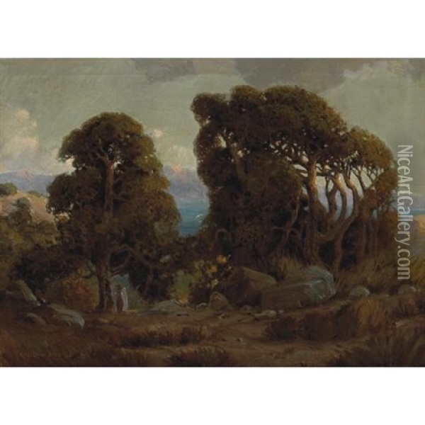 Figures Under Sheltering Trees, Sunrise Oil Painting - Carl Oscar Borg