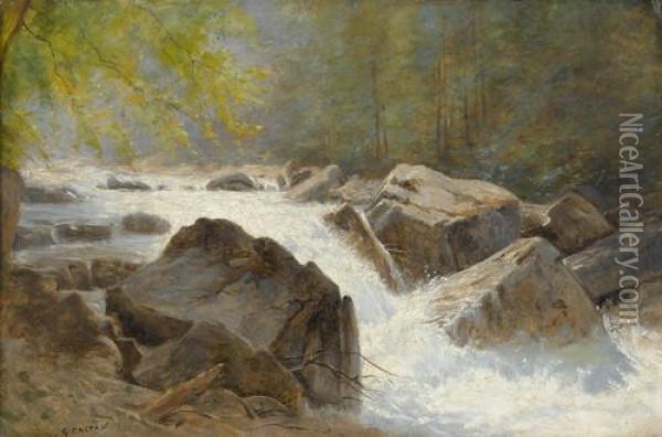 Wilder Gebirgsbach Mit Wasserfall Oil Painting - Gustave Castan