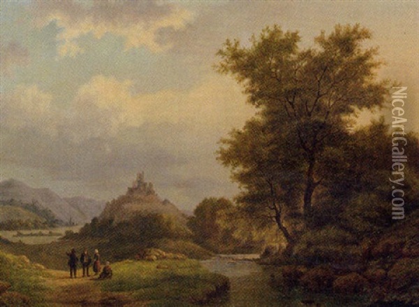 Travellers In A Rhenish Landscape Oil Painting - Hermanus Everhardus Rademaker