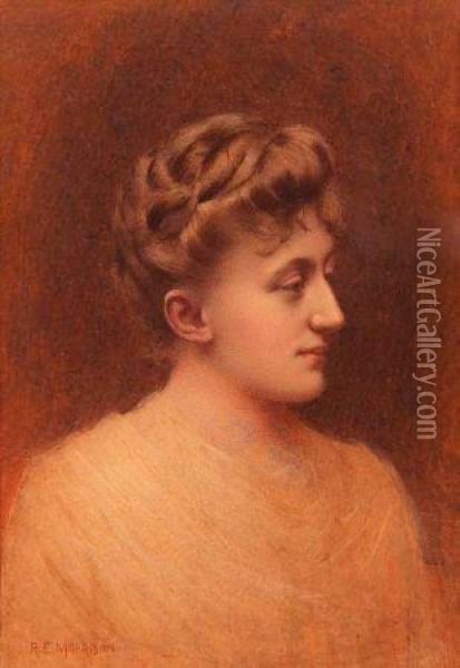 Head And Shoulders Portrait Of A Lancashire Lady Oil Painting - Robert Edward Morrison