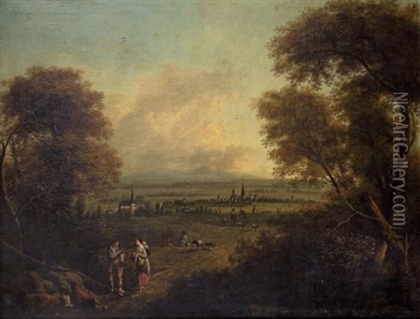 Panoramic Landscape With Ramblers Oil Painting - Johann Alexander Thiele