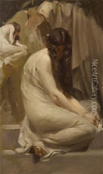 Sitting Girl Oil Painting - Alois Hans Schram