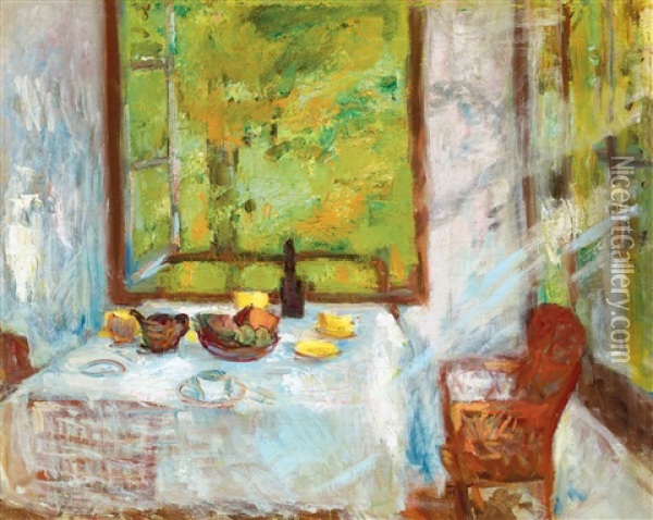 Breakfast In The Sunny Porch Oil Painting - Bela Ivanyi Gruenwald