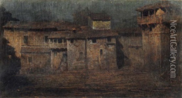 Caseggiati Ad Anticoli Oil Painting - Mario De Maria