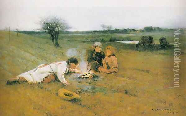 In the field Oil Painting - Apoloniusz Kedzierski