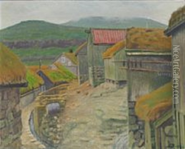 View From Eidi, Faroe Islands Oil Painting - Niels Bjerre
