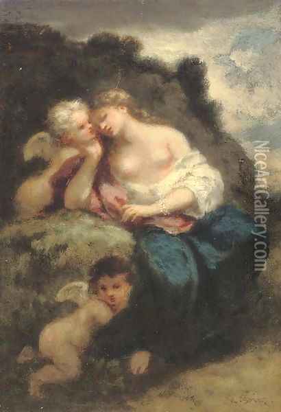 Venus et deux amours Oil Painting - Narcisse-Virgile Diaz de la Pena