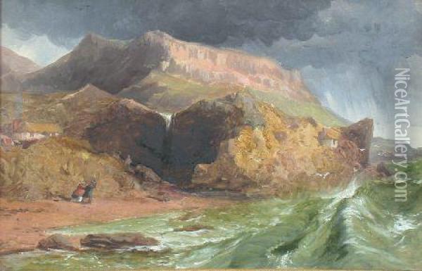 A Blustery Walk By The Shore Oil Painting - John, Rev. Thomson Of Duddingston